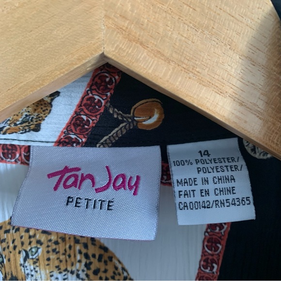 Vintage Cheetah Palm & Floral Black Button Front Short Sleeve Shirt - Picture 4 of 10